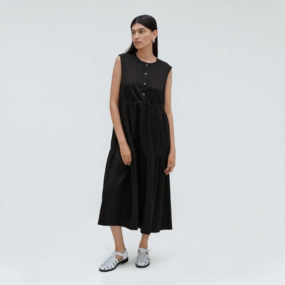 NWOT Everlane The Tiered Midi Dress Black - Size S - Picture 1 of 14